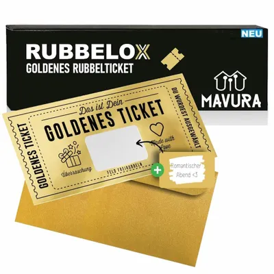 Produktbild von RUBBELOX Goldenes Ticket Geschenkkarte Rubbelkarte Rubbellos selber beschriften