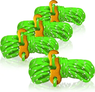 Produktbild von COM-FOUR® 4x Abspannseil je 4m für Camping reflektierend in grün - Zeltschnur mit Abspannschnalle aus Aluminium - Spannschnur - Camping Schnur - Seilspanner - Zeltleine - Sturmband