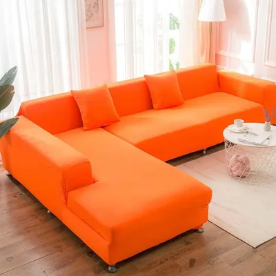 Image de Housse de canapé d'angle en forme de L, couleur orange