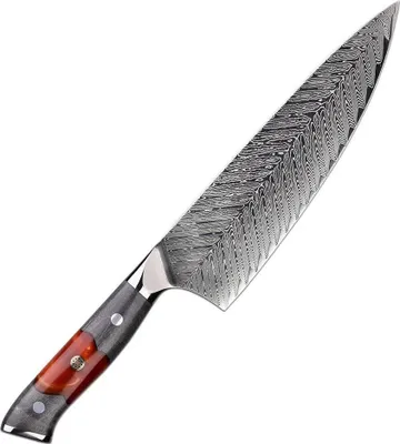 Immagine prodotto di Coltello da cucina damascato YA-37555 - Chef Rosso Grigio KP37555