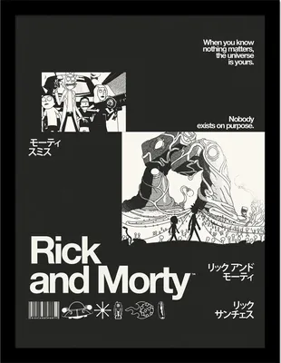 Produktbild von Rick And Morty - Eingerahmter Druck "Nobody Exists On Purpose" PM10865 (40 cm x 30 cm) (Schwarz/Weiß)