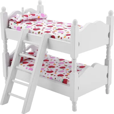 Image de 1:12 Maison de Poupée Mini Meubles Enfants Chambre Modèle Lit Bunk Jouet (fraise rose)