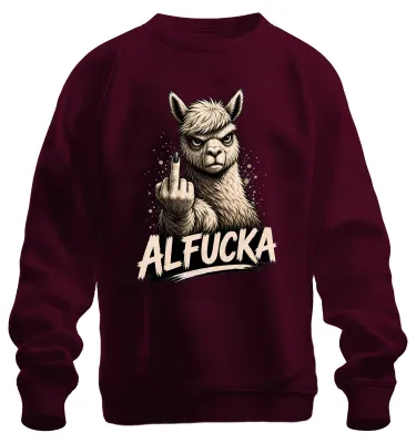 Produktbild von ALFUCKA Alpaka Mittelfinger Stinkefinger Statement Sarkasmus Sweatshirt Pullover, Burgundy, XXL