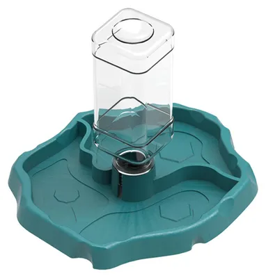 Produktbild von 2-in-1 Reptilien-Futter- & Wasserspender – Automatischer Trinkbrunnen mit Flasche für Landschildkröten, Geckos & Bartagamen, Blau