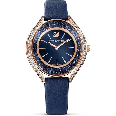 Obrázok produktu pre Swarovski náramkové hodinky Crystalline Aura hodinky kožený remienok modré ružové zlato zliatiny vrstva PVD povrchová úprava 5519447