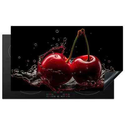 Obrázok produktu pre KitchenYeah® Kryt varnej dosky čerešňa - červená - ovocie - voda - čierna , 91x52cm, kuchynská dekorácia, keramický kryt varnej dosky, kryt varnej dosky