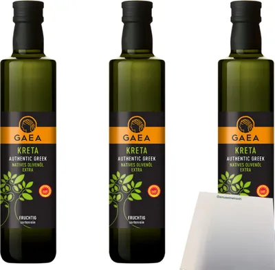 Produktbild von Gaea Natives Olivenöl extra aus Kreta 3er Pack (3x500ml Flasche) + usy Block