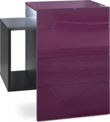 Produktbild von Vladon Nachttisch Queens,  Germany, Nachttischschrank mit 2 Schubladen und 1 seitlichem Fach zur Wandmontage, Schwarz matt/Brombeer Hochglanz, inkl. LED Unterbaustrahler weiß (60 x 63 x 36 cm)