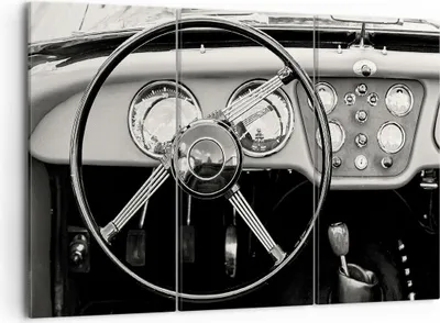 Produktbild von Bild auf Leinwand - Leinwandbild - 3 Teile - Lenkrad Auto Vintage - 105x70cm - Wand Bild - Wanddeko - Wandbilder - Leinwanddruck - Bilder - Wanddekoration - Leinwand bilder - Wandbild - CE105x70-4853