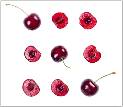 Produktbild von Spritzschutz Herdabdeckplatte Schneidebrett aus Glas Halbierte und ganze Kirschen 1-Teilig (60x52cm)