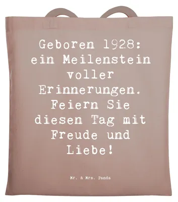 Produktbild von Mr. & Mrs. Panda Uni Tasche Spruch 1928 Geburtstag - Braun Pastell - Geschenk, Laptoptasche, Jutebeutel, Geburtstagsfeier, Glückwunsch, Nostalgie, Alter, Baumwollbeutel