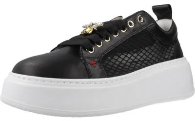 Produktbild von Damen Leder Sneaker Schwarz PIA342B mit Schnürung, Plateausohle und Wechselfußbett