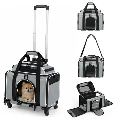 Produktbild von COSTWAY Transporttasche faltbar für Haustiere mit Rollen, Teleskopgriff & Sicherheitsleine, Tragbare Hundebox, Transportbox, Reisebox, Katzentasche