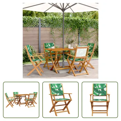 Produktbild von The Living Store 5-tlg. Garten-Essgruppe Stoff und Massivholz Blattmuster