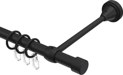 Produktbild von Interdeco Gardinenstange / Vorhangstange Schwarz, Typ Primus Lucan (Kappe), 16 mm Ø 1-läufig, 520 cm