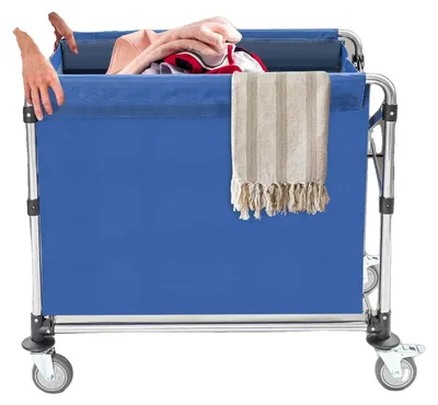 Image de Chariot pliable pour le linge, capacité de charge de 200 kg, tissu Oxford imperméable, structure en acier inoxydable, roues avec freins, dimensions : 87 cm x 52 cm x 78 cm
