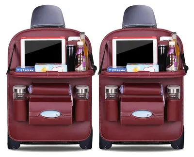 Produktbild von Autositz Organizer Rückenlehnenschutz Kunstleder mit Tablethalter Dunkelrot 2er Set