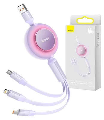 Produktbild von Baseus CAMJ010105, USB A, USB C/Micro-USB B/Lightning, USB 2.0, 0,48 Gbit/s, Violett