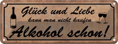 Produktbild von vianmo Blechschild 10x27 cm Glück Liebe nicht kaufen Alkohol Spruch Zitat