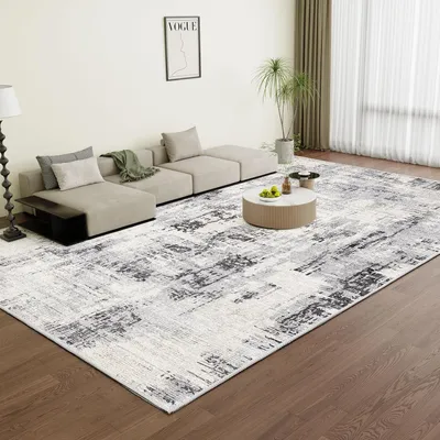 Produktbild von Kurzflor Teppich Wohnzimmer 200x300 cm Grau Modern Anti-Rutsch