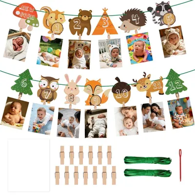 Produktbild von Foto Girlande 1 Geburtstag Baby Meilenstein 0-12 Monate Partydeko für Mädchen Jungen