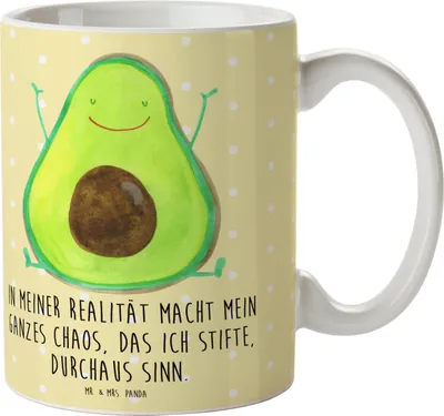 Produktbild von Mr. & Mrs. Panda Becher Avocado Glücklich - Gelb Pastell - Geschenk, Pott, Gesund, Kaffeetasse, Chaos, Kaffeebecher, Teetasse, Tasse, Freude, Chaotisch