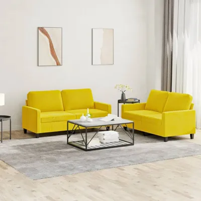 Produktbild von 2-tlg. Sofagarnitur mit Kissen Gelb Samt , Schlafsofas 2024 Neu