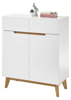 Produktbild von Garderobe Kommode Schrank weiß matt MDF Asteiche furniert Massiv 85 cm Cervin