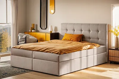 Produktbild von Kaiser Möbel Boxspringbett mit matratze und bettkasten, Schlafbett LUDANO stoff Noel 120x200 cm KaltesBeige H3