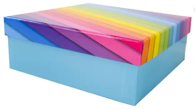 Produktbild von Geschenkkarton in verschiedenen Größen hellblau mit Regenbogen