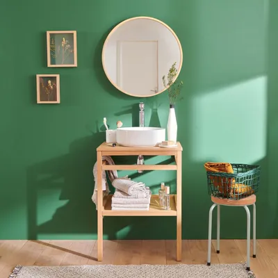 Image de Meuble HOPP 60cm chêne vasque ronde robinet et miroir