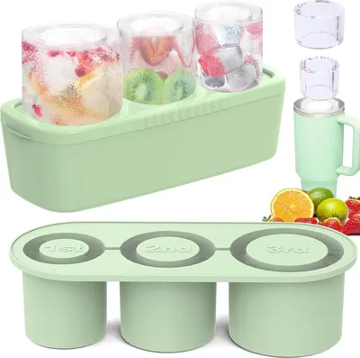 Image de Bac à glaçons en silicone avec couvercle,3 compartiments bac à glaçons pour gobelets Tumbler