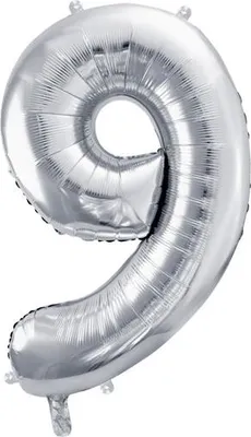 Obrázok produktu pre Fóliový balón s číslom "9", 72 cm, strieborný