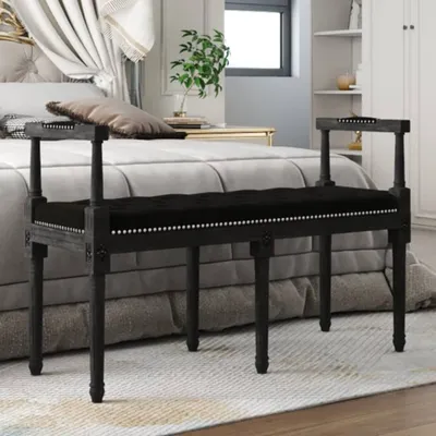 Zdjęcie produktu dla Ławka Living Store czarna 110x40x70 cm aksamitna