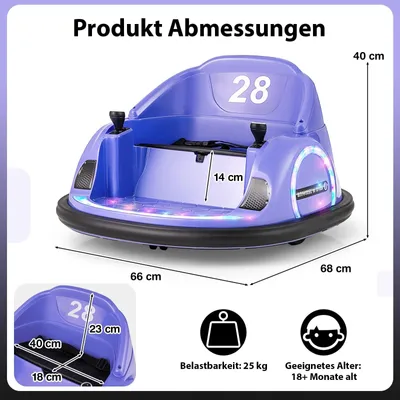 Image de Voiture tamponneuse électrique à rotation 360° pour enfants, 12 V, violette