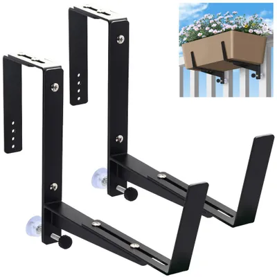 Produktbild von 2er Set Blumenkasten Halterung verstellbar, für Balkon Geländer & Fensterbank, Metall pulverbeschichtet, stabil, hohe Tragkraft, kippsicher