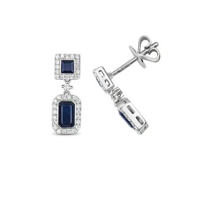 Produktbild von 9 Karat (375) Weißgold Damen - Diamant Paar Ohrringe Brillant-Schliff 0.20 Karat HI - I1 mit Saphir - 15mm*6mm; TRS3320