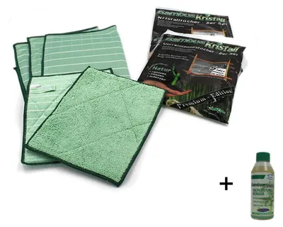 Produktbild von Bambus-Kristall 6er Set PREMIUM - 3 Poliertücher & 2 Vorreinigungstücher + Reiniger