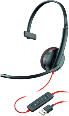 A black and red headset with a microphone and USB cable is shown against a white background.