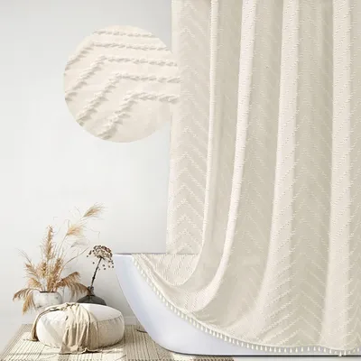 Produktbild von Badezimmer Duschvorhang Böhmen Waschbar Anti-Schimmel Waterproof Duschvorhänge mit 12 Duschvorhangringe, Beige 183 x 213cm