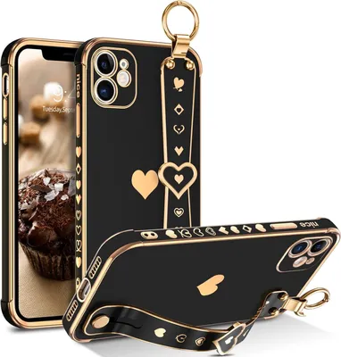 Image de Coque en silicone pour Apple iPhone 11, noir et or, cœur + support A2111