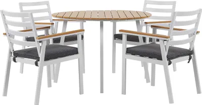 Produktbild von BELIANI Gartenmöbel Set Tisch mit 4 Stühlen Weiß Alumunium Graues Sitzkissen Outdoor Indoor Garten Salon Wohnzimmer Tarrasse