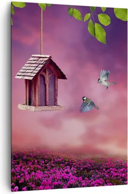 Produktbild von Bild auf Leinwand - Leinwandbild - Einteilig - Vögel Wiese Garten Dekoration - 70x100cm - Wand Bild - Wandbilder - Leinwanddruck - Wanddekoration - Leinwand bilder - Wandbild - PA70x100-3115