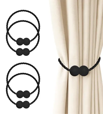 Productafbeelding van Magnetische gordijnklemmen - 4 stuks - Voor het bevestigen van gordijnen - Zwart