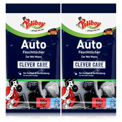 Produktbild von Poliboy Auto Feuchttücher 20 Tücher - Für Cockpit & Verkleidung (2er Pack)