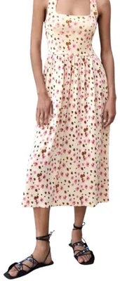 Produktbild von Zara Damen-Midikleid Sommer beige geblümt S