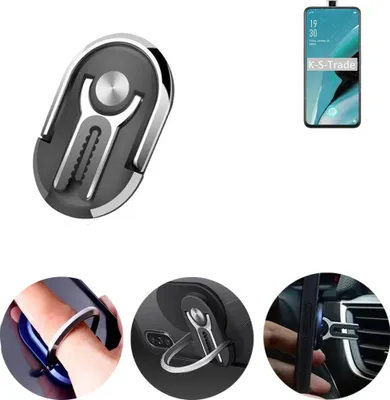 Produktbild von K-S-Trade 3in1 Smartphone-Ring Handy-Ring kompatibel mit Oppo Reno2 Z Fingerhalterung  Handyring Tischständer Lüftungsgitter-Halterung Tisch