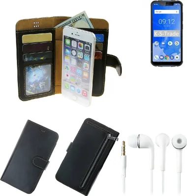 Produktbild von TOP SET Portemonnaie Schutz Hülle kompatibel mit Ulefone Armor 5  schwarz aus Kunstleder + Kopfhörer Walletcase Smartphone Tasche vollwertige
