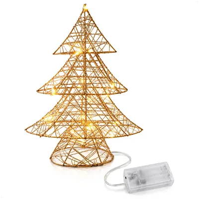 Zdjęcie produktu dla com-four® Świąteczna choinka LED, złota - metalowa dekoracja z oświetleniem, 30 cm