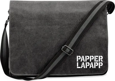 Produktbild von Huuraa Umhängetasche Papperlapapp Schriftzug 14 Liter Black Canvas Laptoptasche Geschenkidee